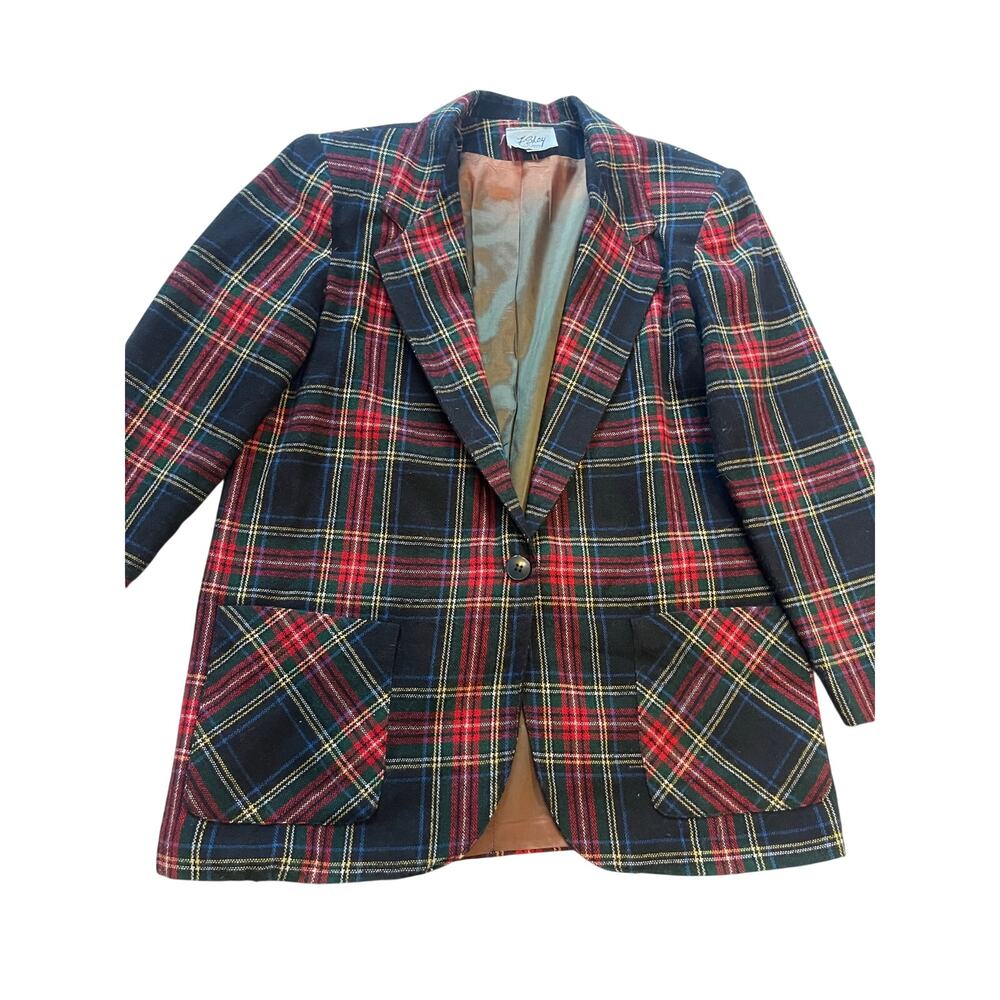 Vtg F. Shay of Boston Tartan Plaid Wool Blazer Jacket Size 12 Made USA Pendleton